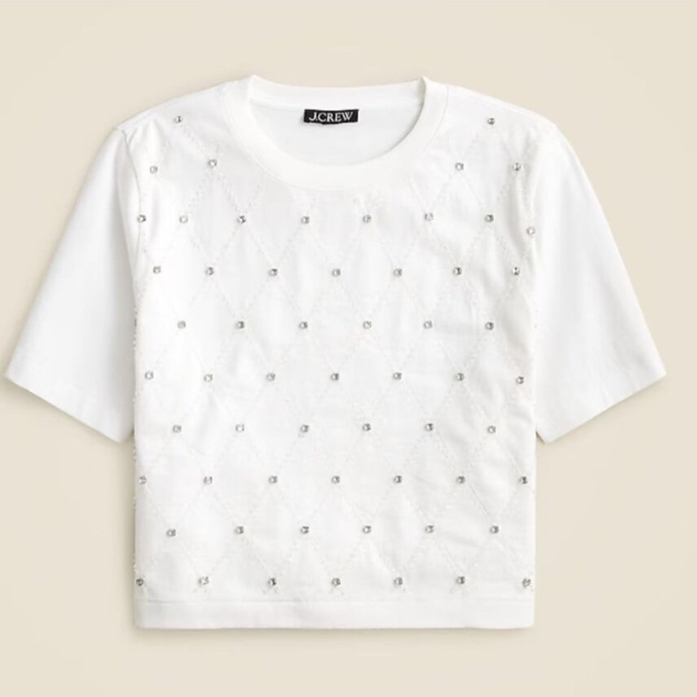 J. Crew Relaxed Lattice-Embellished Cropped T-Shirt